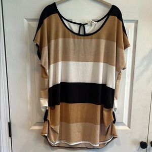 Tan and Black Dolman Sleeve Blouse with Boxy Fit